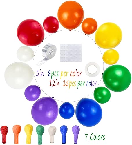 Miniatura 2 de 164 globos de arcoíris para arco de globos, globos de arcoíris de diferentes tamaños con 7 globos de colores surtidos para fiesta de cumpleaños,