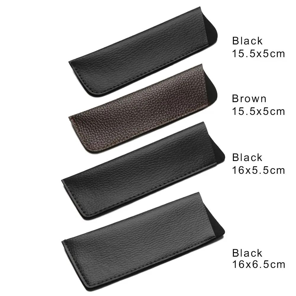 2/4 bolsas de cuero suave para gafas de lectura, impermeables, sólidas, bolsas de almacenamiento simples para gafas de sol (negro, 16 x 5,5 cm, 4 piezas), Negro-16x5.5cm, Talla única