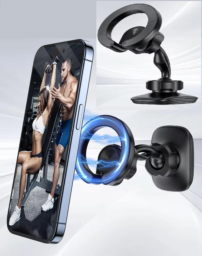 Gym Magnetic Phone Holder Upgraded Flexible Angled Arm Dual Magnets Adjustable for MagSafe iPhone 15 Pro Max Plus 14 13 12 Series, Black-image-45