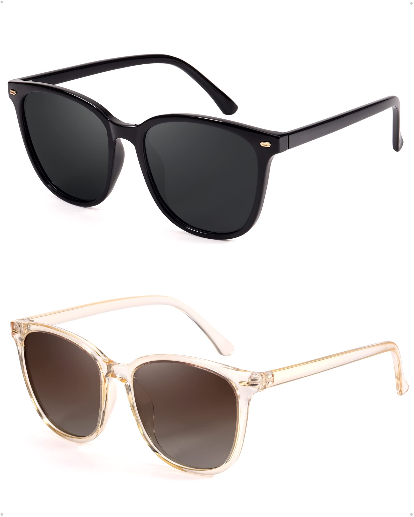 2 Packs Sunglasses for Women Polarized UV400 Protection Lens Big Frame Fashion Glasses Trendy Stylish Shade