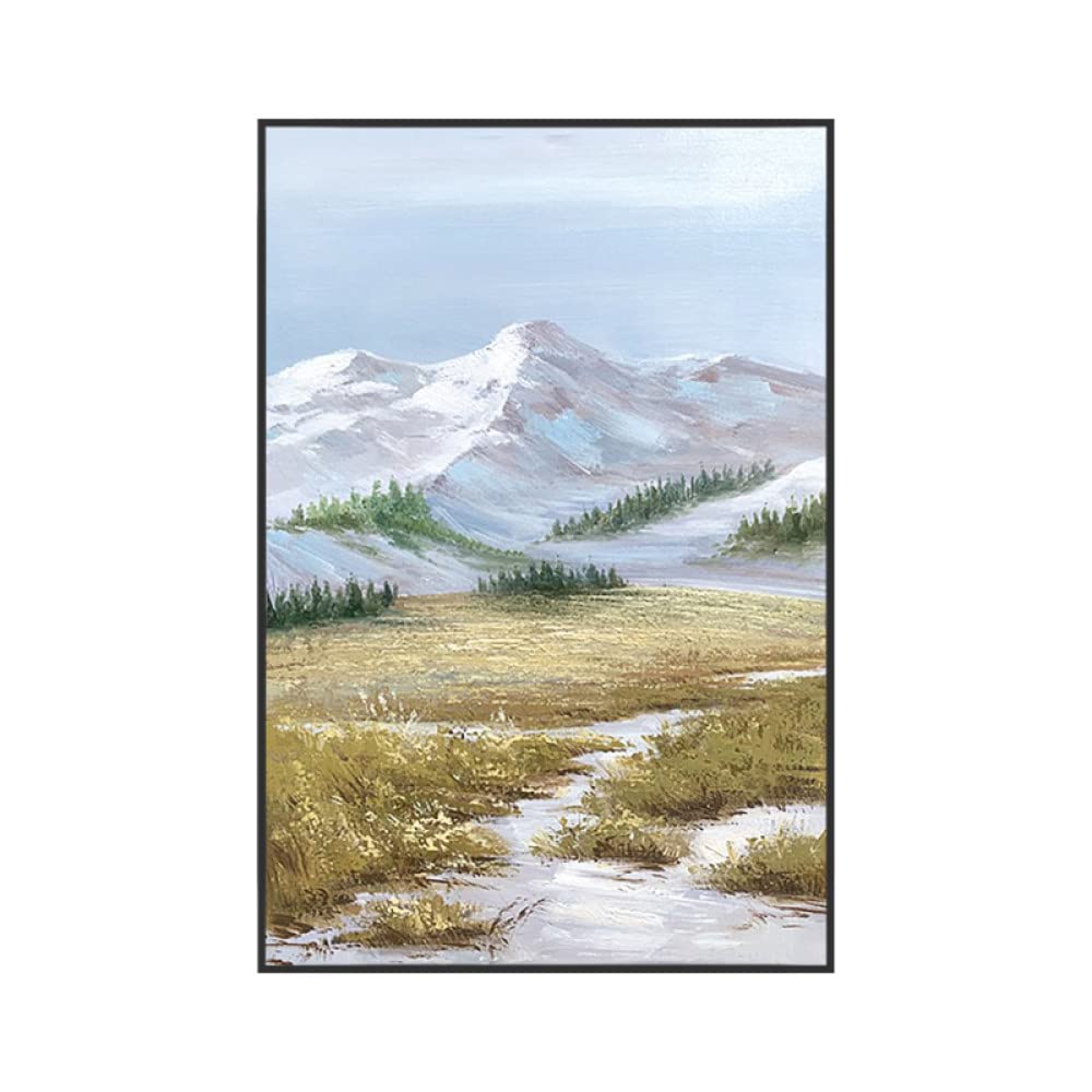 Pinturas Oleo,Moderno Abstracto Blanco Nieve Montaña Verde Bosque Ribera Paisaje Obra De Arte Sin Marco Original Pintado A Mano Pinturas Al Óleo Sobre Lienzo Arte De Pared Para Sala De Estar Dormi