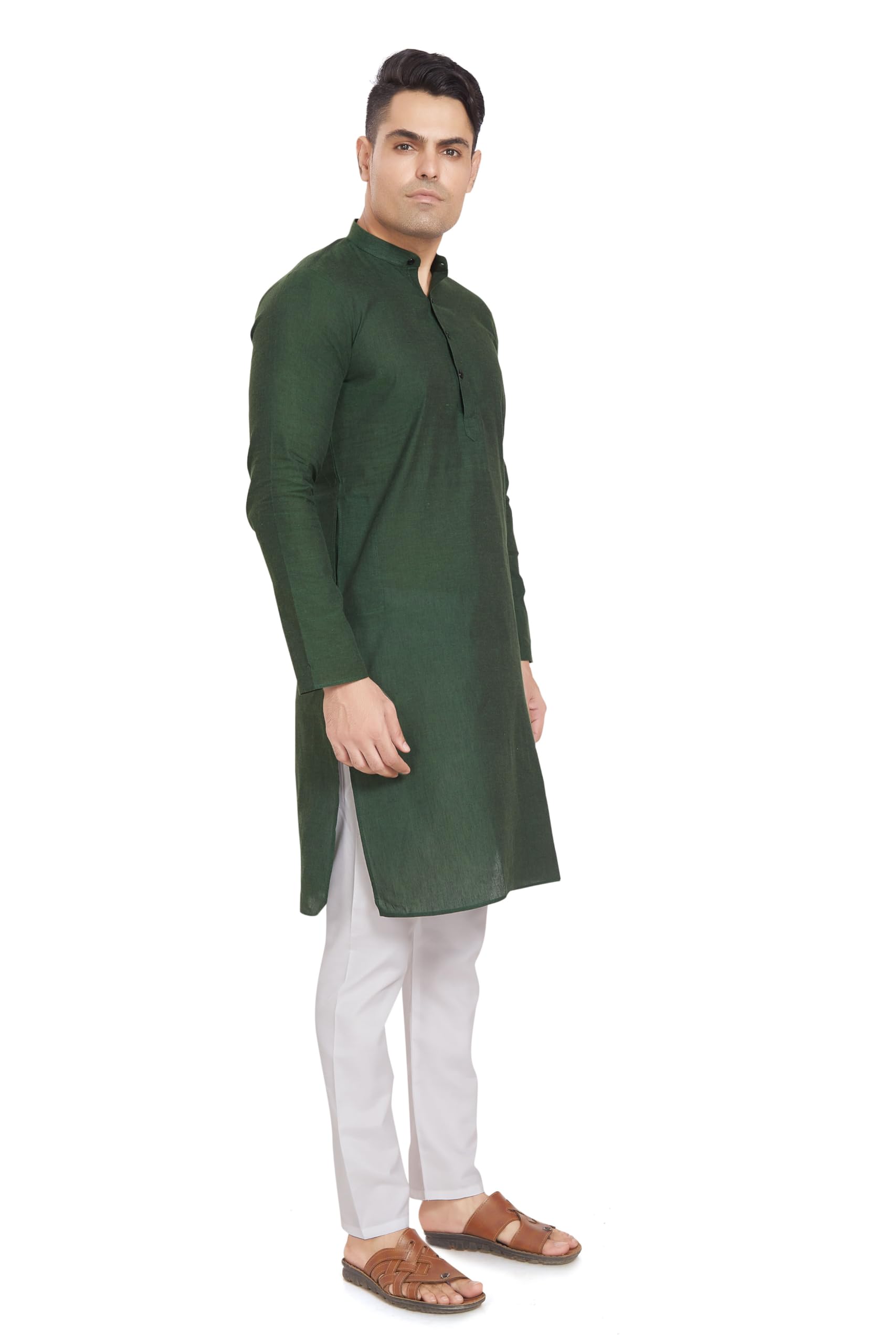 Divisive Men's Pure Cotton Only Regular Fit Long Kurta (Dkrt304_M_Green)