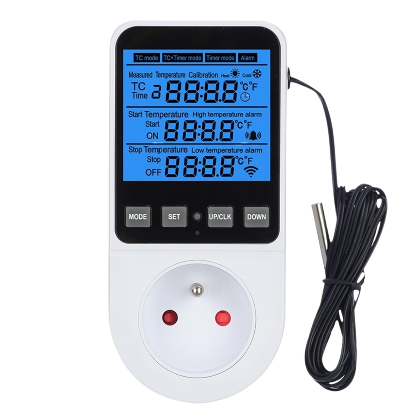 AC110~230V Temperature Controller Socket Display Timer Switch Multifunction Thermostat Outlet EU US UK FR Thermometer(FR Plug Backlight)