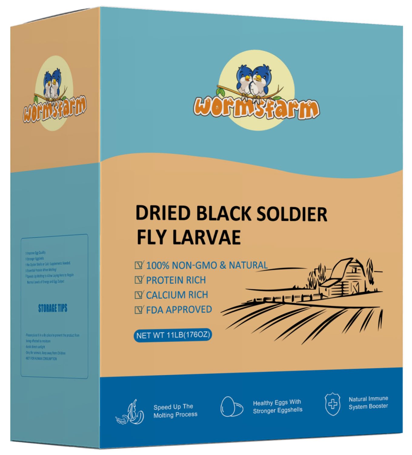 WormsFarm 11LB Dried Black Soldier Fly Larvae,Chicken Feed More Calcium Than Mealworms for Chickens,Laying Hens,Blue Birds