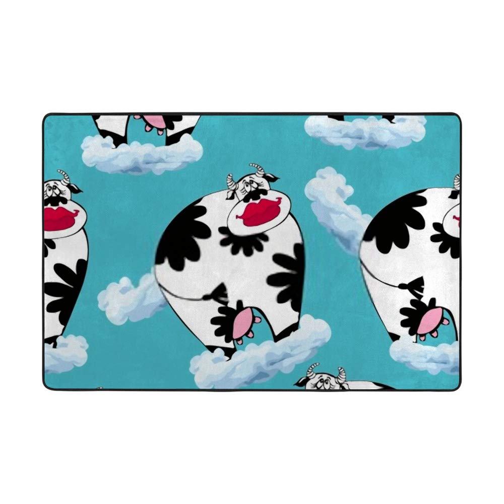 Grand tapis de salon motif vache et nuages velours corail pour decoration interieur chic