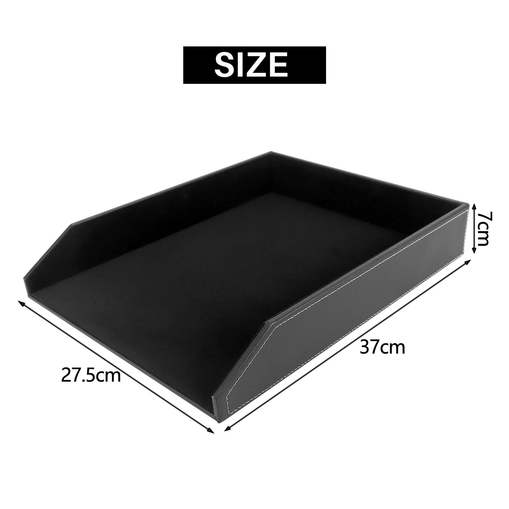 Bandeja para cartas de colección de piel sintética, organizador de escritorio para documentos, bandeja para documentos de oficina apilable (negro)