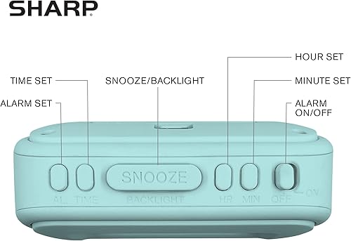 Miniatura 5 de Reloj despertador digital Sharp  Caja táctil con acabado de goma suave - Funciona con pilas - Luz de fondo azul bajo demanda - Alarma ascendente -