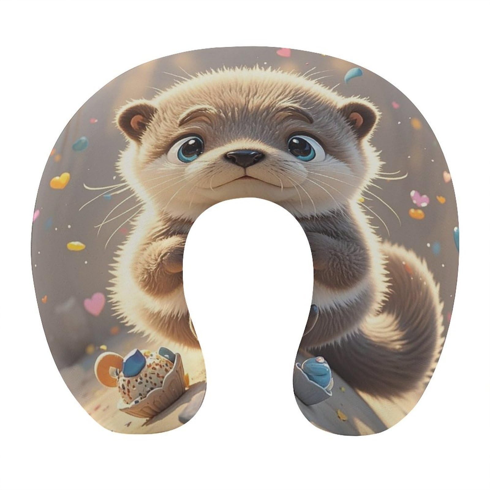 FekiLoot Cartoon Cute Otter Travel Pillow U Shaped Neck Pillow Comfortable Memory Foam Pillow Portable Soft Headrest Lightweight Neck and Head Support for Planes Trains Self-Driving Cars