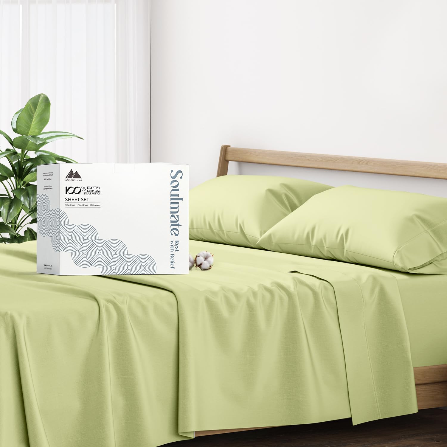 500 Thread Count 100% Cotton Sheet California King Sheets Set, 4 Pc Long-Staple Pure Cotton Best Sheets for Bed, Cooling, Soft & Silky Sateen Weave Fits Mattress Upto 16'' Deep Pocket, Sage Green — image 1