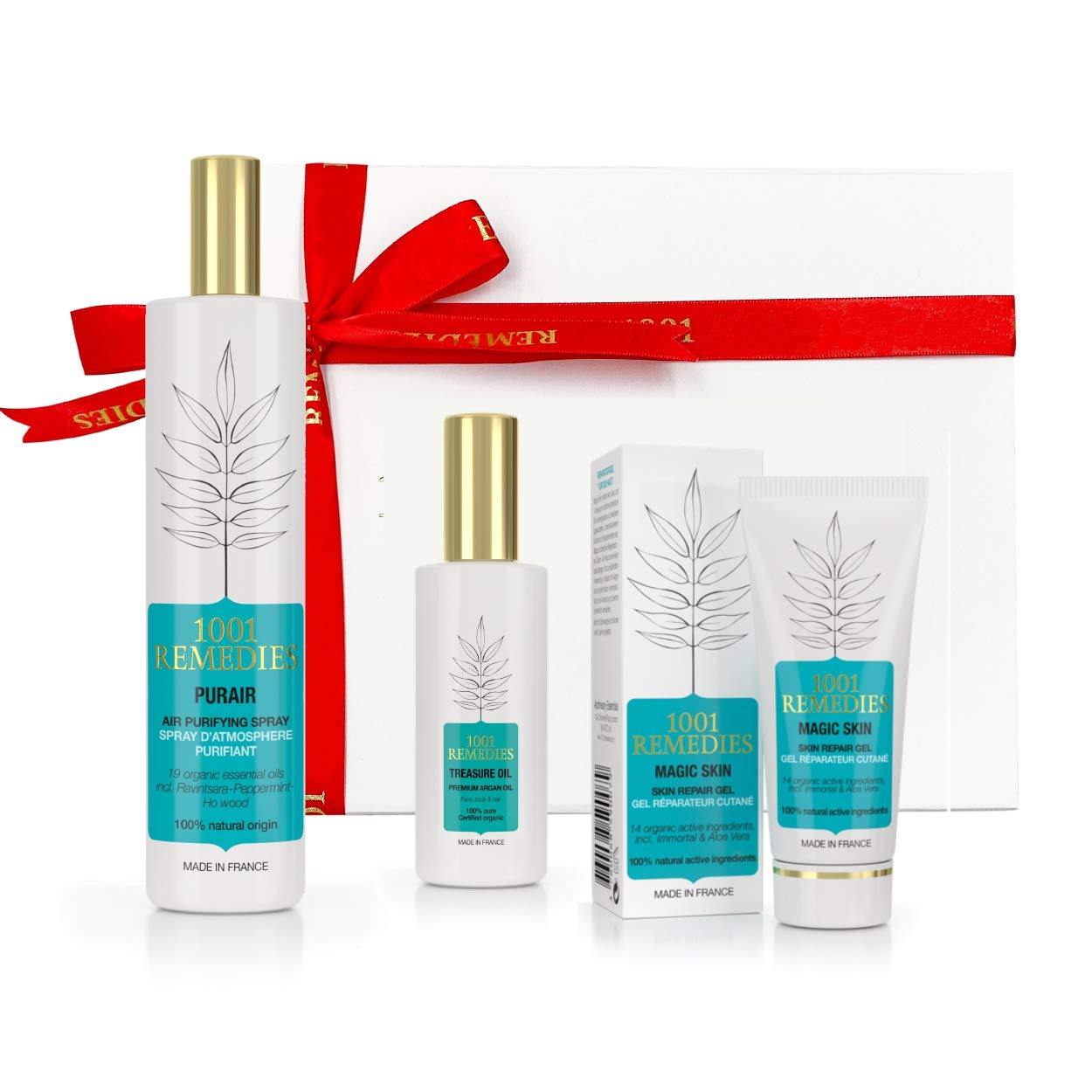 Vegan Bath Gift Set - Made in France, Organic Spa Gift Sets for Women with a Face Serum for Clear Skin, Pure Argan Oil for Dry Hair and an Air Purifying Pillow Mist