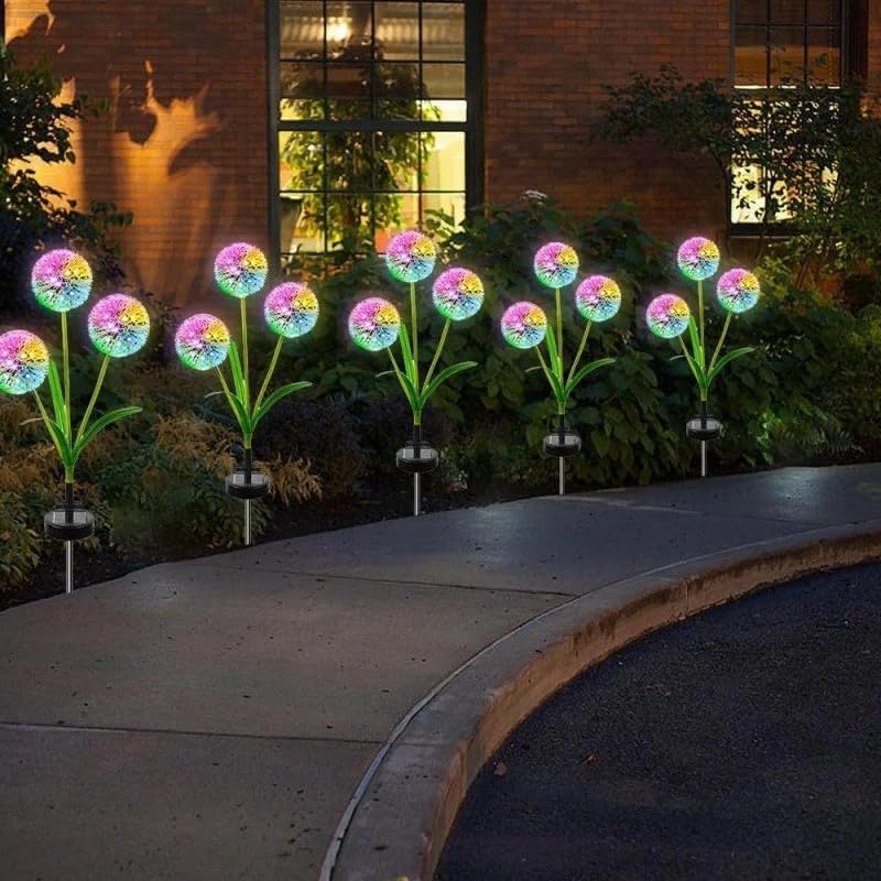 Waterproof Solar Outdoor Garden Lights, 4Pack-3 Dandelion Solar Garden Lights, IP65 Waterproof Auto On/Of, Long-Lasting, Garden Decor for Yard Pathway Flowerbed Planter Balcony (4Pack, Warm Light)