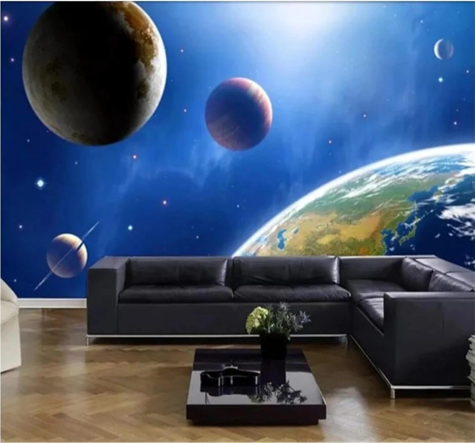 Xlming 150Cm×105Cm(B×H) Beautiful Universe Space Planets Starry Sky 3D Wallpaper Silky Texture Home Study Office Grey Dining Room Sofa Bedroom Living Room Tv Backdrop-150Cm×105Cm