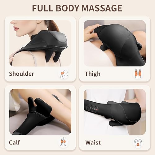 Miniatura 6 de Shiatsu Masajeador de cuello y espalda con calor, almohada de masaje de tejido profundo para alivio del cuello, hombros y lumbar, masajeador