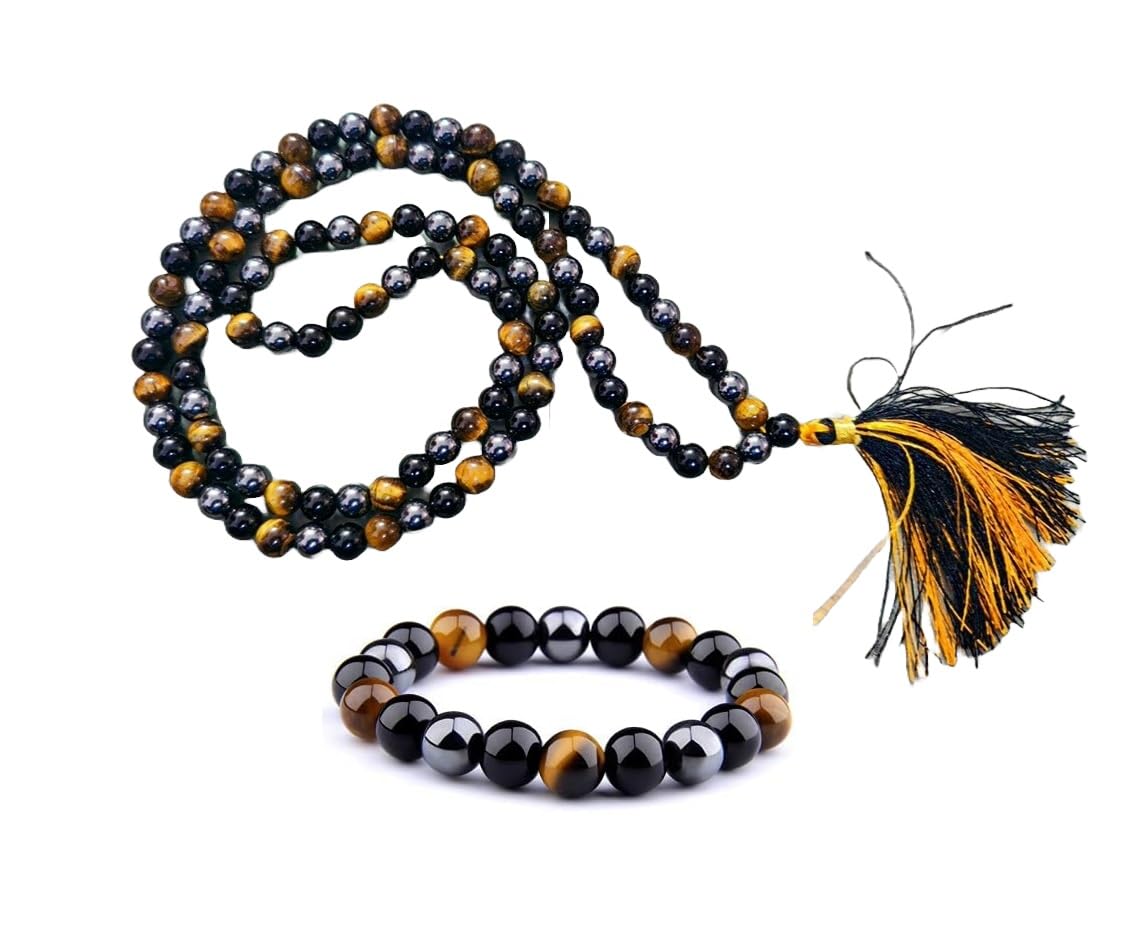PANAKUMUS Natural Handcrafted Crystal Triple Protection Japa Mala with 108 beads and triple Protection Bracelet With 8 mm Bead Size Triple Protection Necklace and Bracelet Set for Men and Women (B0D11PRJVJ) Amazon Price History, Amazon Price Tracker