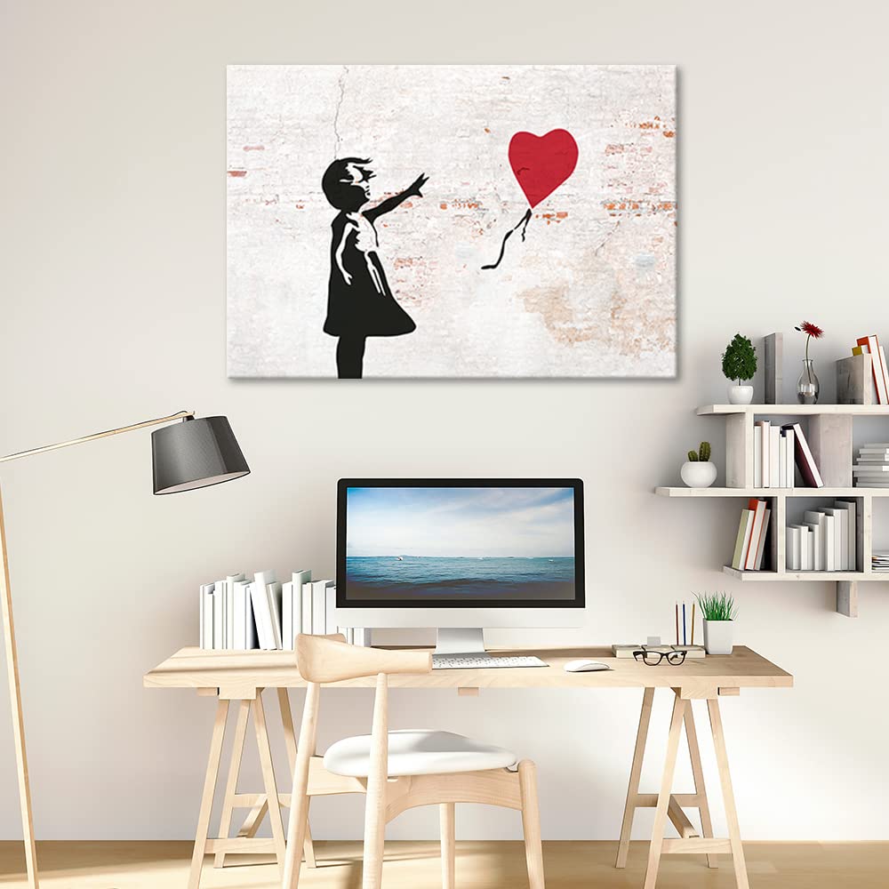 Feeby Bilder 120x80 cm Banksy Mädchen mit Luftballon 1 tlg Modern Wandbilder Leinwandbilder Bild auf Leinwand Kunstdruck Wand Bild Wanddeko Design Schlafzimmer Büro Wohnzimmer Street art mehrfarbig