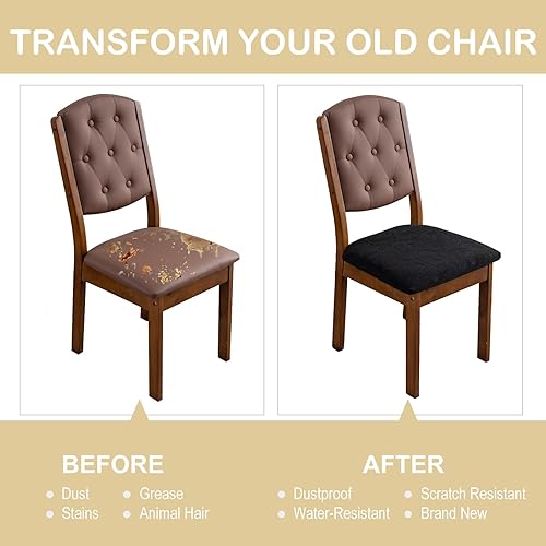Miniatura 6 de Funda de asiento impermeable para silla de comedor, fundas de asiento lavables para sillas de cocina (negro, 4 piezas)