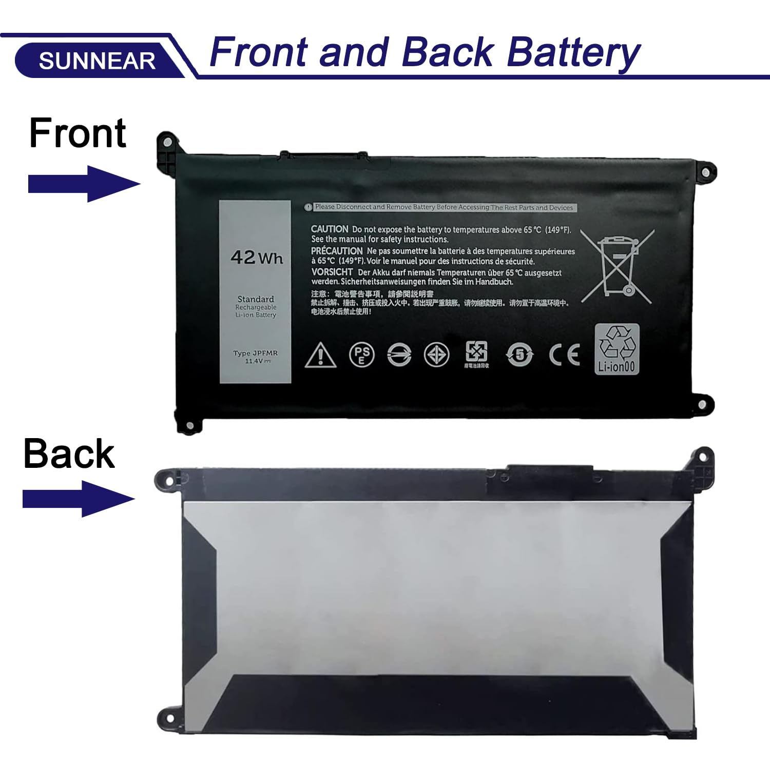 Amazon.com: SUNNEAR 42Wh JPFMR Laptop Battery Replacement for Dell