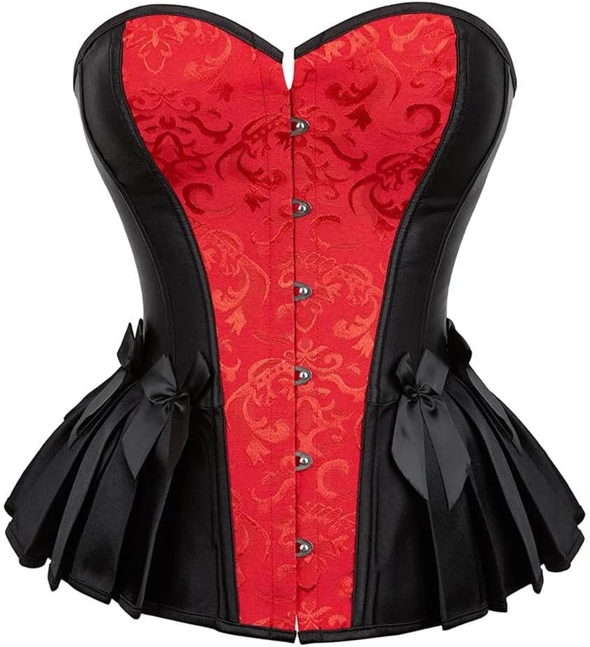 Womens Plus Size Corset Bustier Top Burlesque Costume Patchwork Overbust Corselet Gothic Lingerie