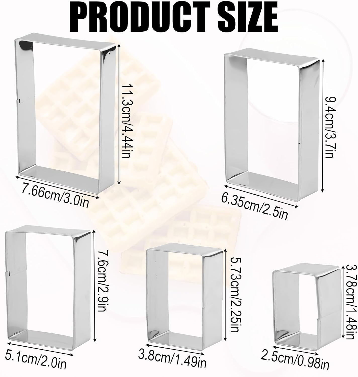 5pcs Rectangular & Square Cookie Cutter Set, Stainless Steel, Silver - Image 2
