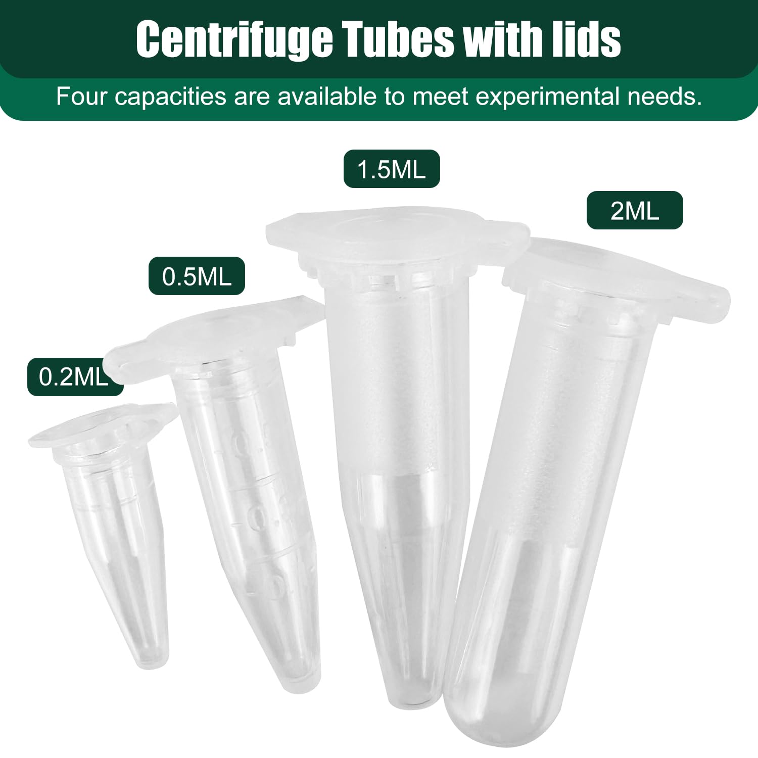 400 Pezzi Quattro Misure 0.2ml 0.5ml 1.5ml 2ml Plastica Centrifuga Provetta con Testa a Punta, Micro Provette da Laboratorio Conical Centrifuge Tubes Trasparente