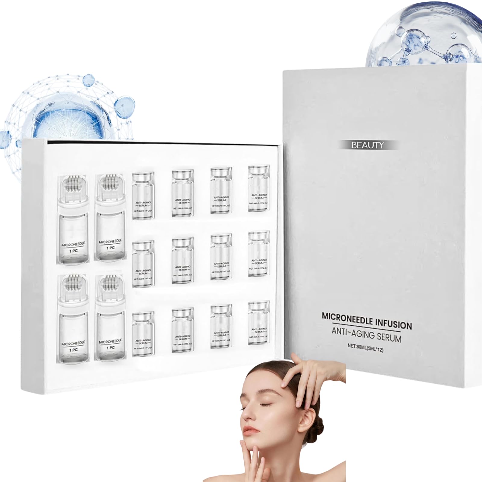 Micro Needling Infusion Facial System,Anti-Aging Microneedling Serum Kit with Collagen & Hyaluronic Acid,Micro needling Roller Kit for Face,Neck & Lip