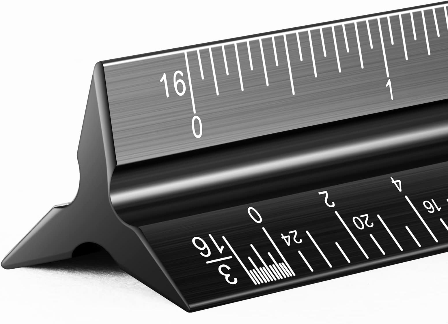 Architectural Scale Ruler for Blueprint, 12'' Metric Metal Engineers Triangle Drafting Ruler with Imperial Measurements for Architects Engineering, Artists, Draftsman Drawing, Laser-Etched Markings