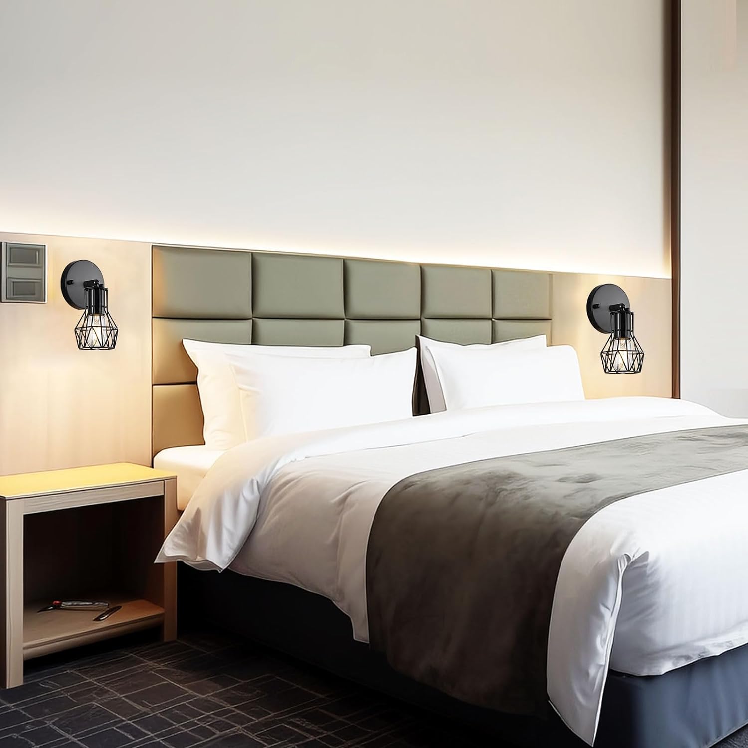 Industrial Wall Sconces Set of Two, Small Farmhouse Wire Cage Wall Lighting Sconce, Wall Lights for Living Room Bedroom Bathroom Hallway