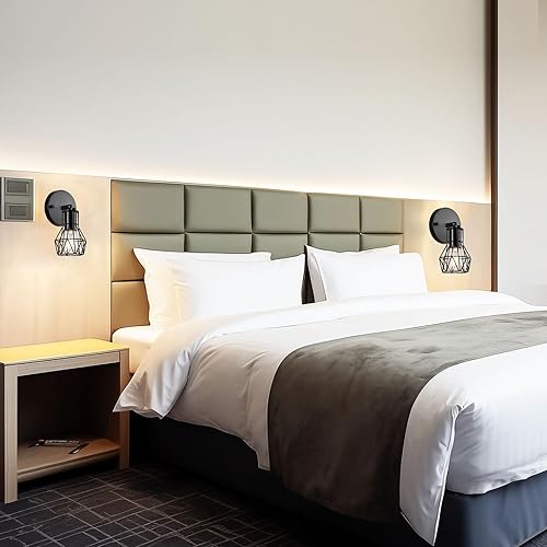 Miniatura 5 de Juego de dos apliques de pared industriales con cableado, pequeños apliques de iluminación de pared de jaula de alambre de granja, luces de pared