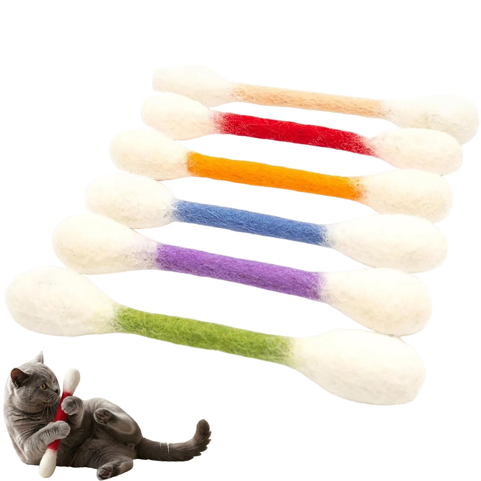 Cotton Swabs Cat Toys with Catnip, 6pack Durable Durable Cotton Swab Cat Toy, Interactive Teething Sticks and Kicker Toys for Cats (mix)