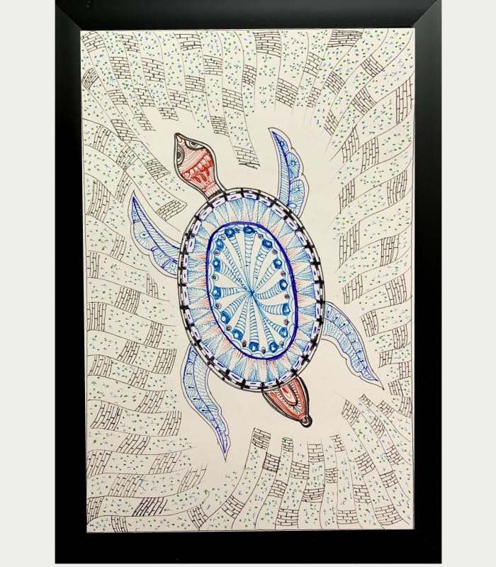 Handmade Madhubani Tortoise Painting with Frame ? Traditional Indian Folk Art Wall Decor