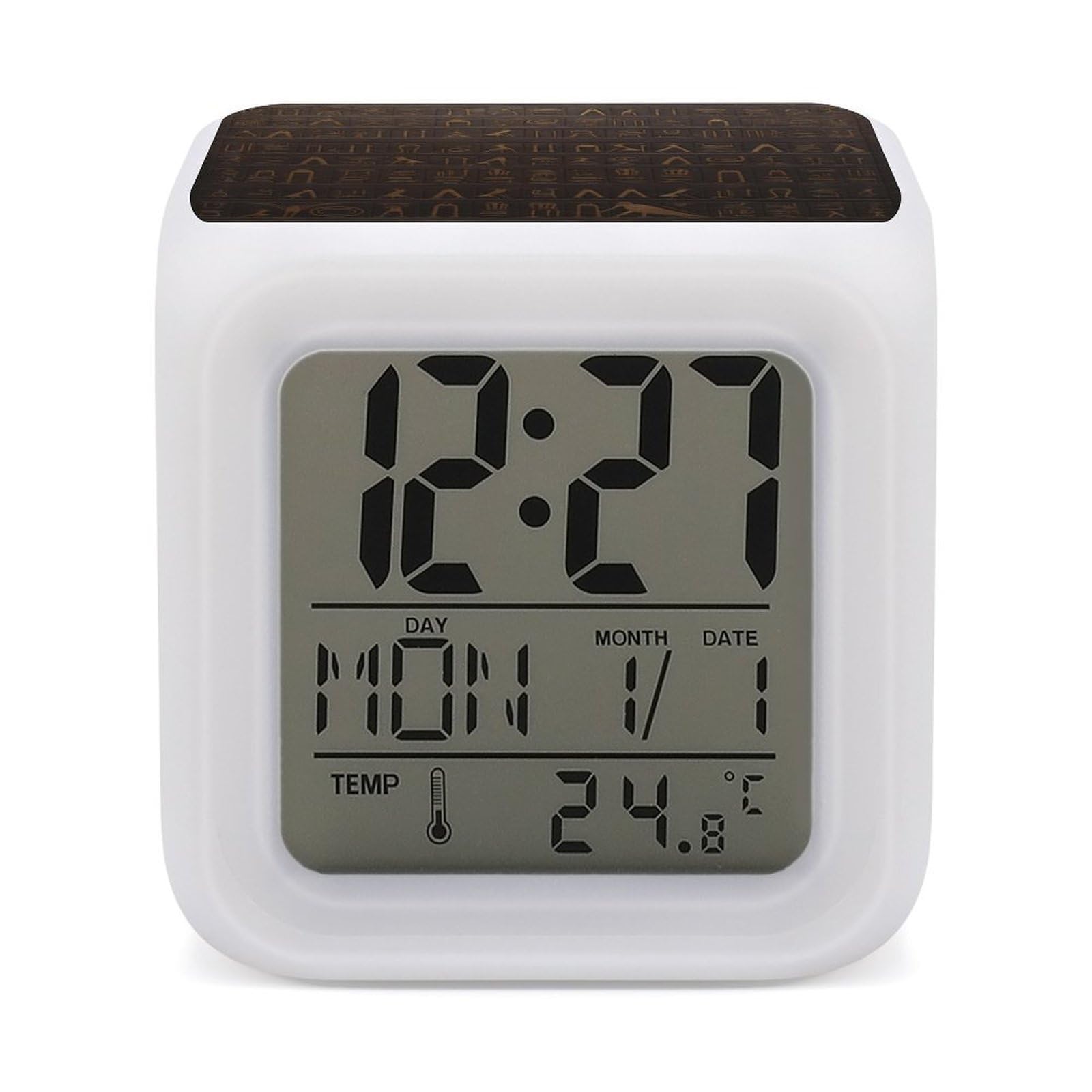VstaDank Ancient Egyptian Hieroglyph Digital Alarm Clock LED Display Screen Color Change Alarms Clock Smart Alarm Clock Wake Up Digital Clocks with 7 Color Nightlight for Bedroom