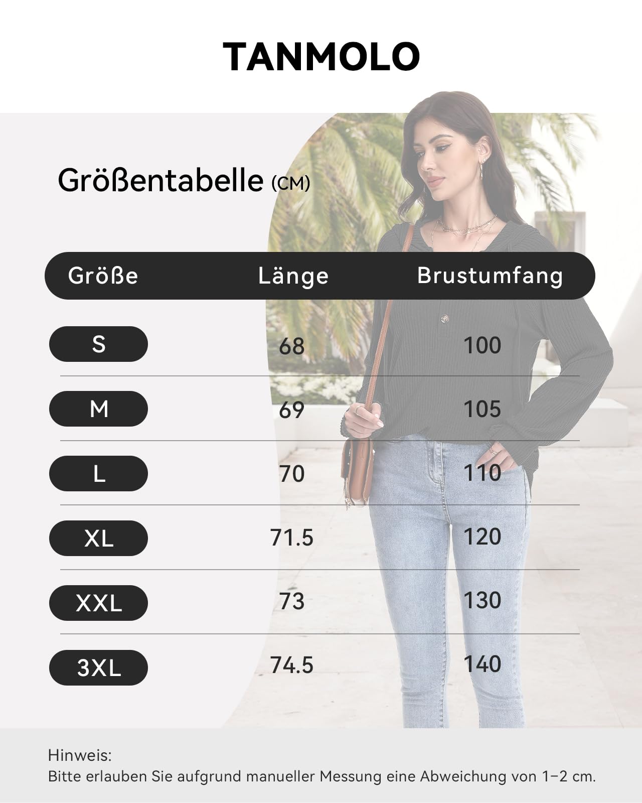 Tanmolo Pullover Damen Hoodie V-Ausschnitt Kapuzenpullover Knopfleiste Leichter Strickpullover Langarm Sweatshirt Tops