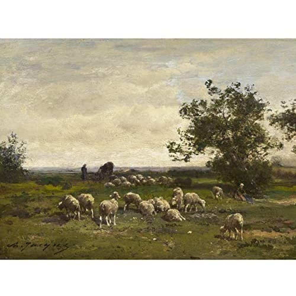 Artery8 Charles Emile Jacque Landscape With Sheep C1855 Painting Art Print Canvas Premium Wall Decor Poster Mural