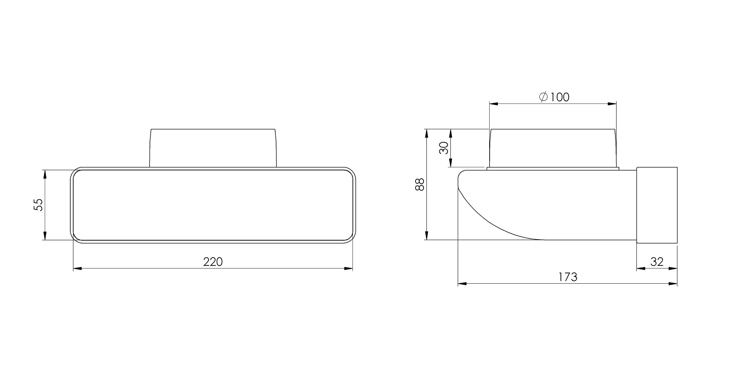 Steinberg14 White 220 x 55 mm - diameter 100 mm 90° Angle Adaptor - Ventilation Transition - Pipe Connector - Image 2