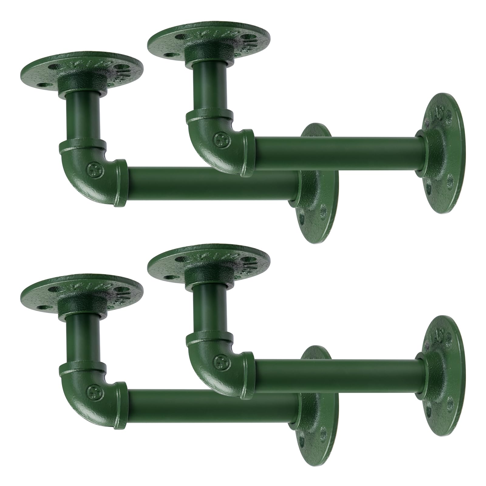 BEJOY 4pcs Heavy Duty Shelf Brackets for Shelves,Industrial Pipe Bracket 17cm, Vintage Bronze Iron Wall Mount Pipe Shelving Bracket,Rustic Home Pipe Shelf,Green
