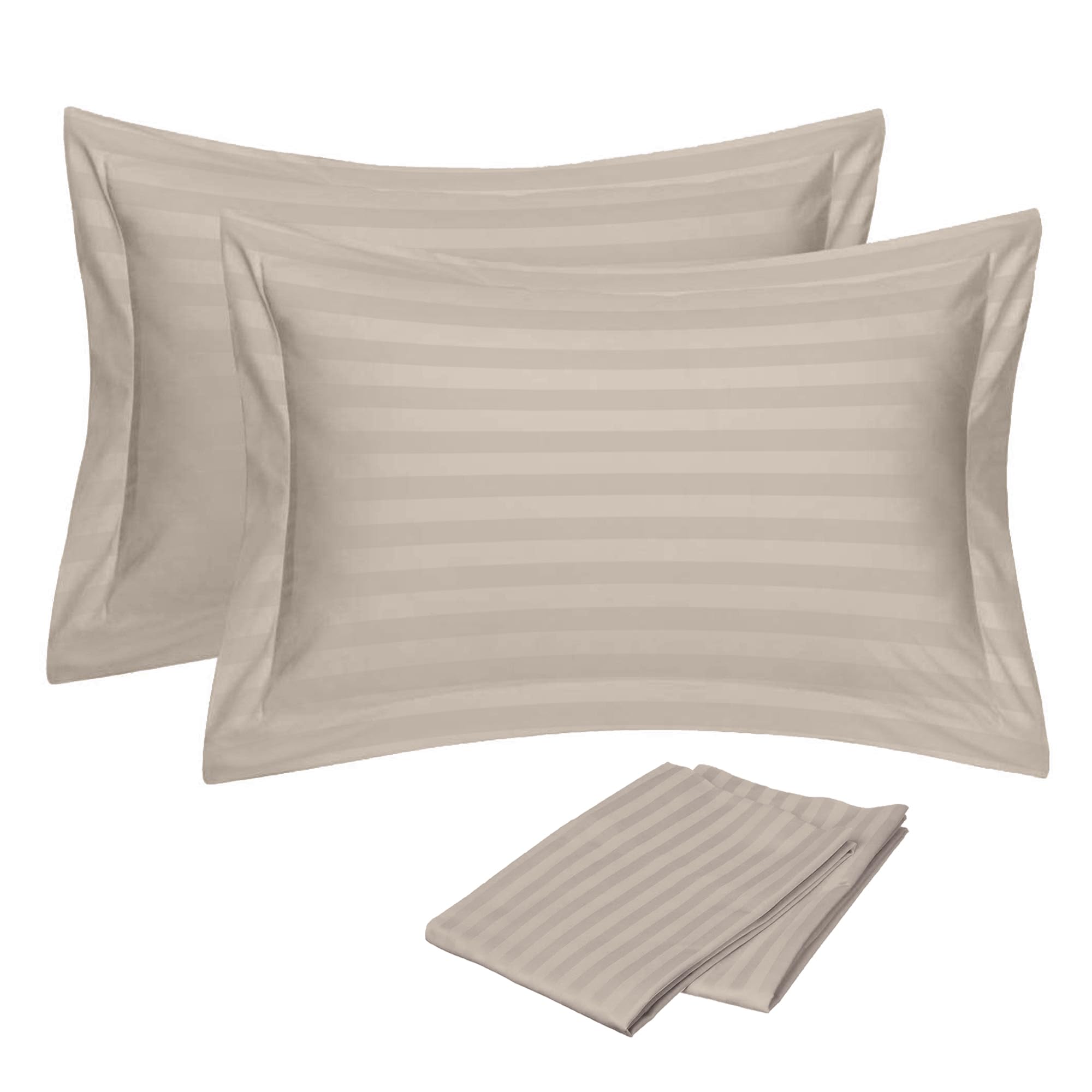 2 Piece Cotton Oxford Pillowcases Ivory color, 280 Thread Count 100% Long Staple 1cm Stripe Luxurious Cotton Sateen Weave size 50x75 with 5 cm stylish Frame