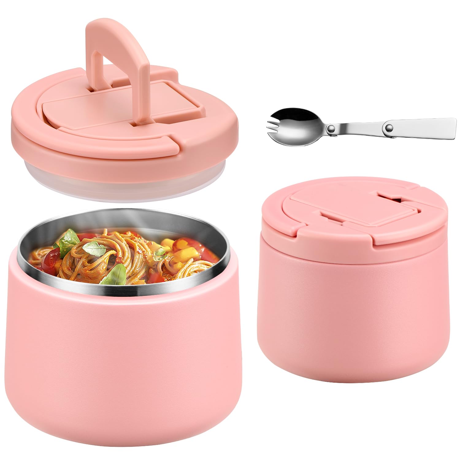 Itslife Termo para Comida 420ml, Recipiente Térmico para Comida con Cuchara, Acero Inoxidable Fiambrera Termica Infantil y Adultos, Contenedor Térmico para Picnic, Escuela y Oficina, Rosa