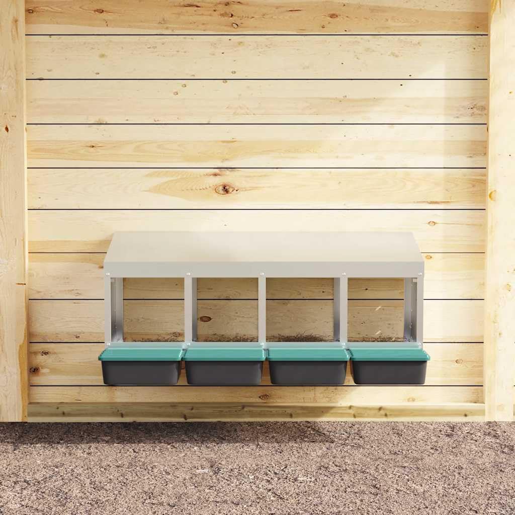 Hühner-Nistkasten 4 Fächer aus verzinktem Stahl mit Belüftung, Wandmontage, 106x50x46 cm, wetterfest für Innen- und Außenbereich, komfortabler Legebereich für Geflügel