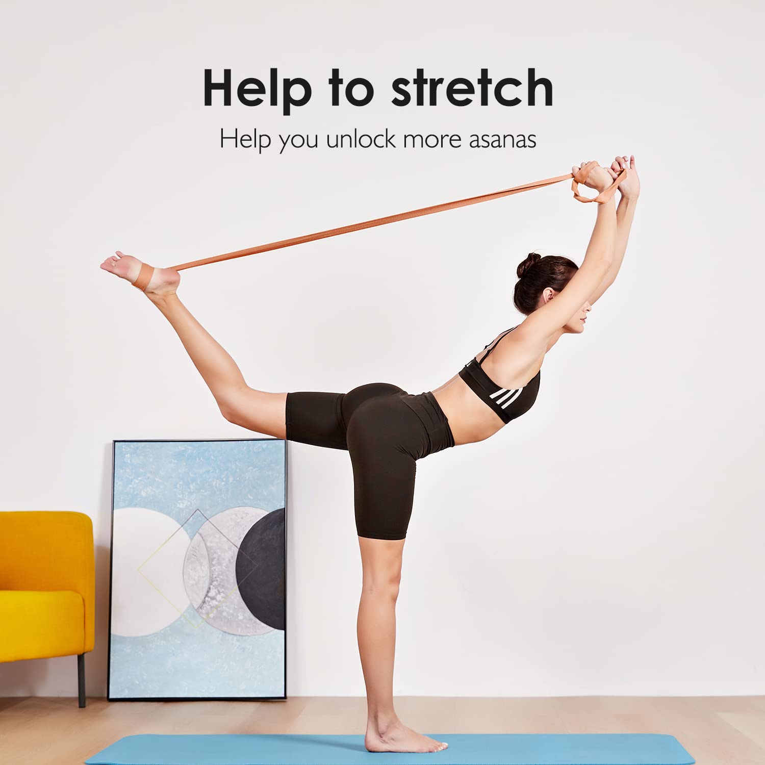 Sangle De Yoga REEHUT En Coton – Ceinture D’Étirements 1,8/2,4/3 M Avec Anneaux Métalliques