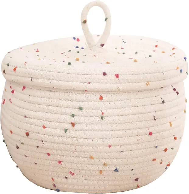 Cesta con Tapa de Algodón Tejida - Organización Multifuncional para Hogar