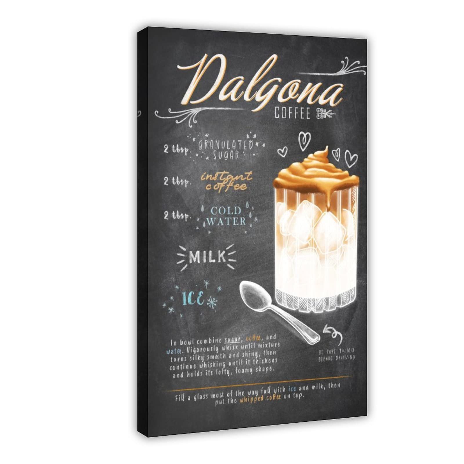 JDRC Dalgona Coffee Making Process Canvas Poster Wall Art Decor Print Picture Paintings for Living Room Bedroom Decoration Frame: 16x24inch(40x60cm)