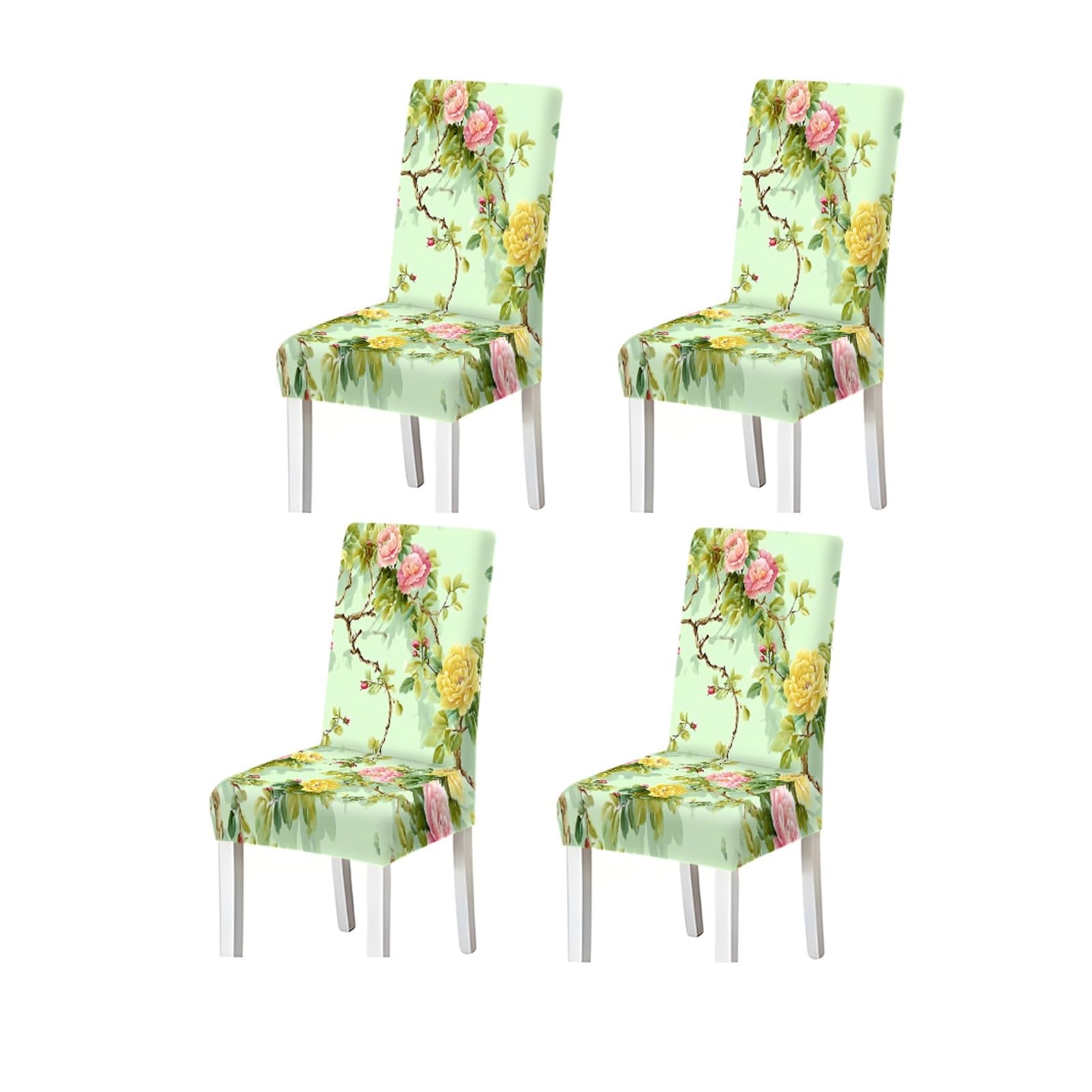FZJKGH Spring Garden Peony Chair Covers Set Of 2/4/6, Stretch Dining Chair Slipcovers, Pastel Floral Cottage Home Decor Removable Stretch Slipcovers for Dining Chairs(4PCSChair cover)