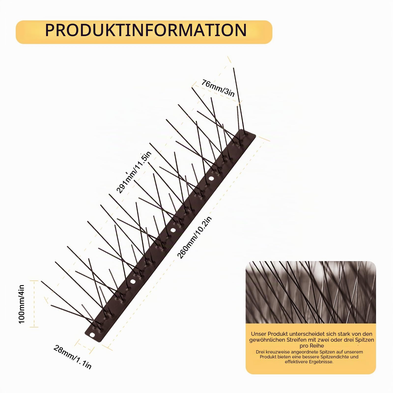 OFFO Vogelabwehr Spikes vormontiert für Dach und Fenster, langlebige Taubenabwehr Spikes für Krähen, Möwen und kleine Vögel, Vogelabwehrspikes Set Abdeckung 5,2m,braun