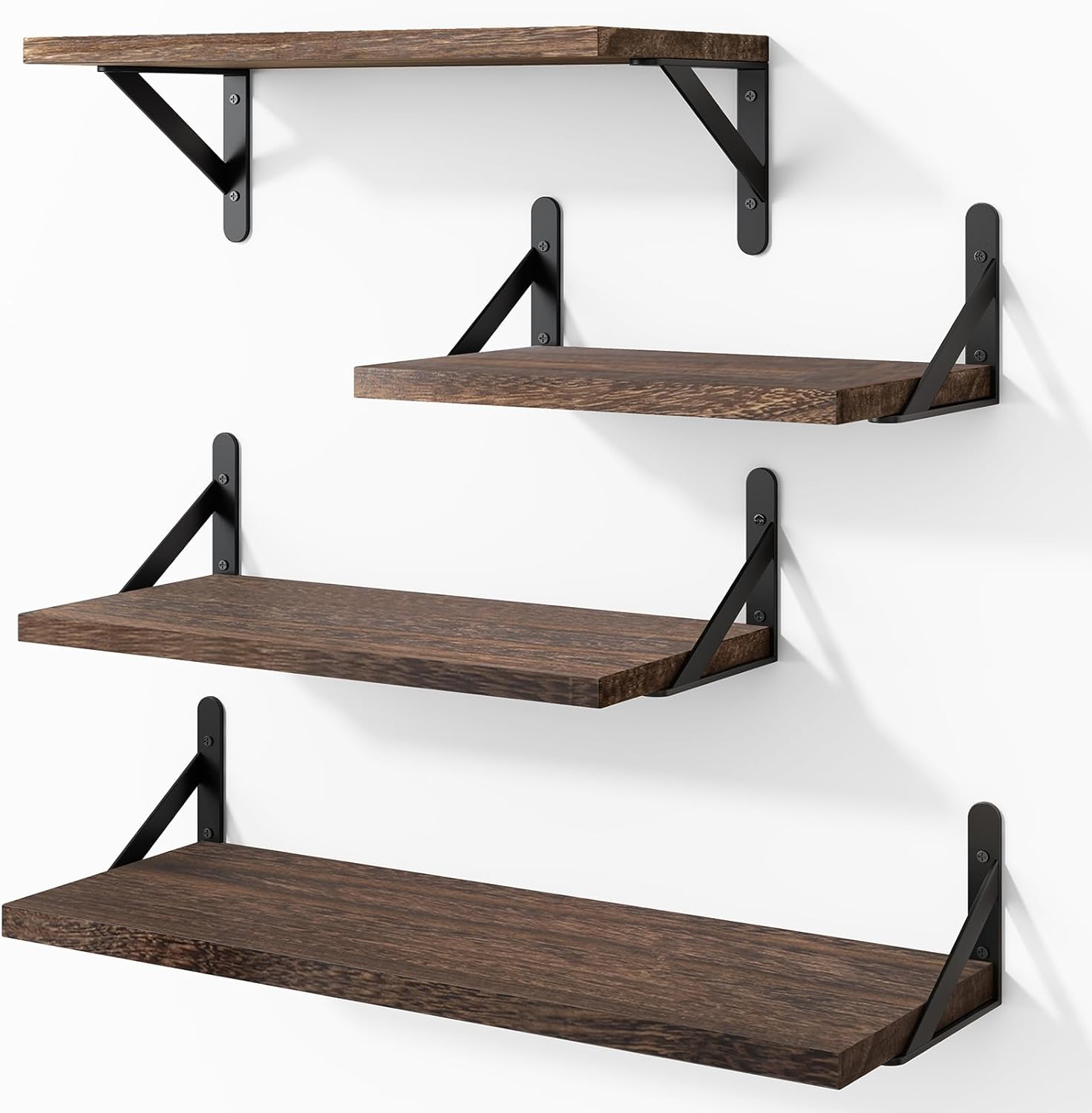 YGEOMER Floating Shelves for Wall, Different Sizes Dark Carbonized Brown Wall Shelves for Living Room, Bathroom, Bedroom, Kitchen, Home Decor (Set of 4) YGEOMER Floating Shelves for Wall, Different Sizes Dark Carbonized Brown Wall Shelves for Living Room, Bathroom, Bedroom, Kitchen, Home Decor (Set of 4)