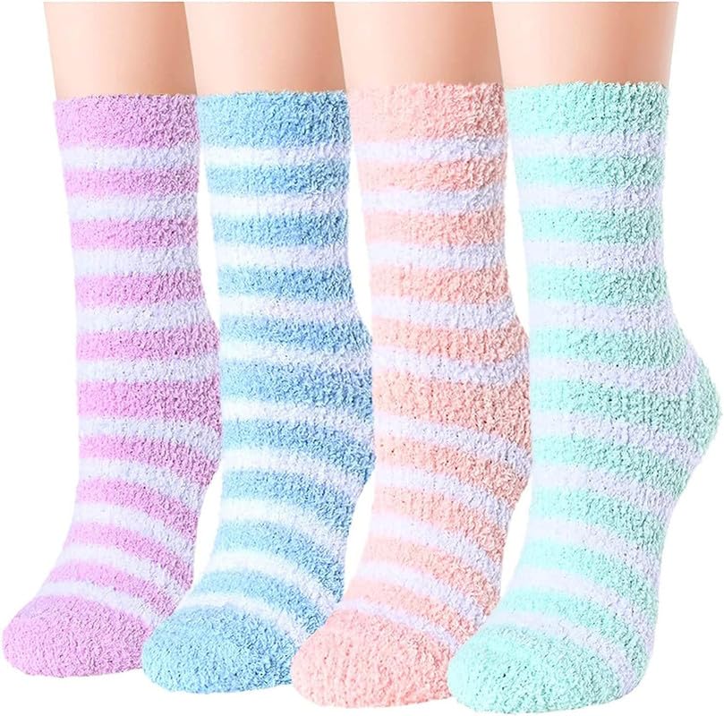 Socks for Women Crew Cozy Slipper Socks for Girls Warm for Winter 4 Pairs-image-30