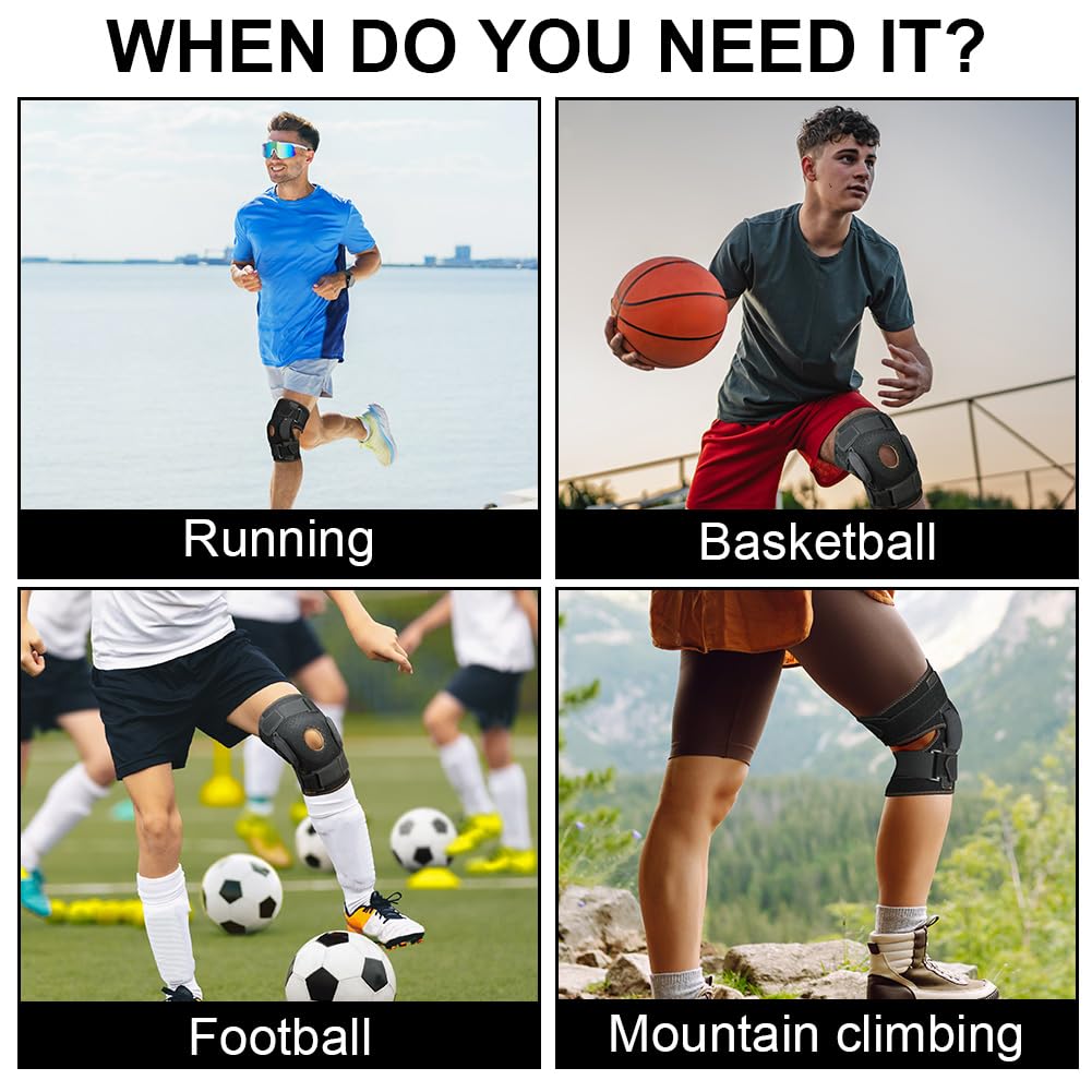 AOOWU Kniestütze, Athletics Kniebandage für Männer Frauen, Verstellbarer Kompressionsbandage mit Stahlplattenhalterung & Patella Gel Pads für Meniskusriss, Arthritis, ACL,Gelenkschmerzen, Laufen,Sport