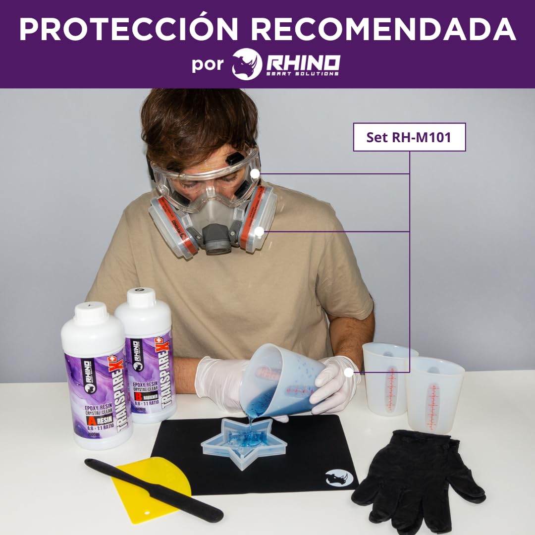 Kit Resina Epoxi Transparente RHINO Smart Solutions TRANSPAREX+ 2000ml para Manualidades - 1000ml Resina Líquida Transparente + 1000ml Endurecedor (1:1) para DIY, Arte, Modelado, Joyería, Bricolaje