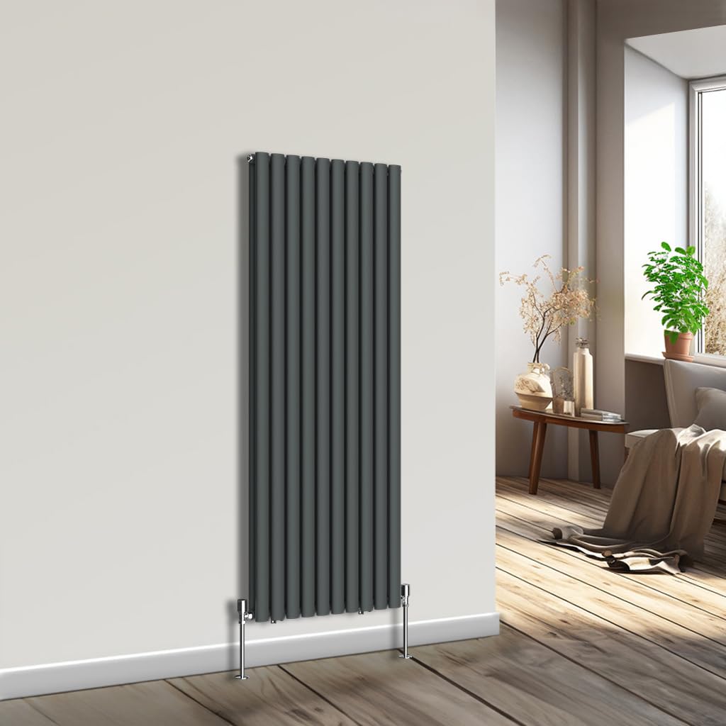 NRG Vertical Oval Column Radiator Anthracite 1600x590mm Double Panel