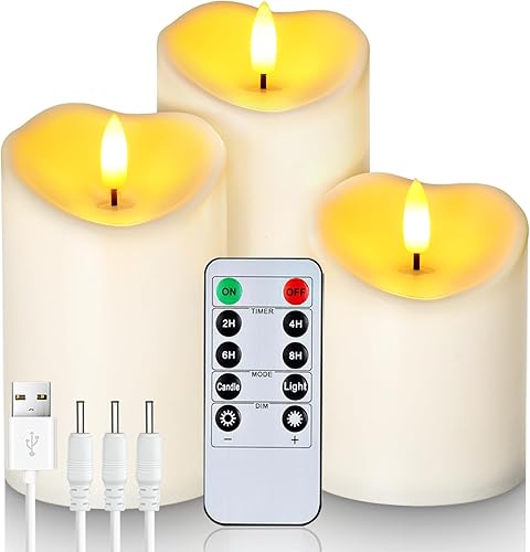 Homemory Velas recargables sin llama, velas LED, velas a pilas con control remoto y temporizadores, impermeables al aire libre, de larga duración,