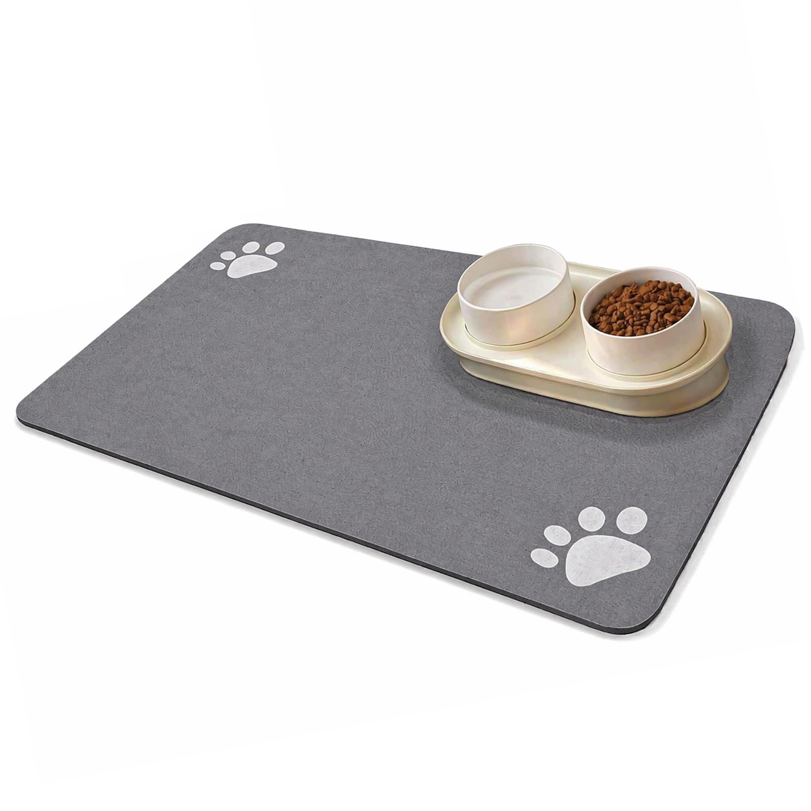 Pet Feeding Mat Absorbent, Quick Dry Cat Mat for Food and Water Bowl, No Stains Dog Bowl Mat with Waterproof Rubber Backing for Messy Drinkers to Protect Floors(Dark Grey, 30 x 50 cm)